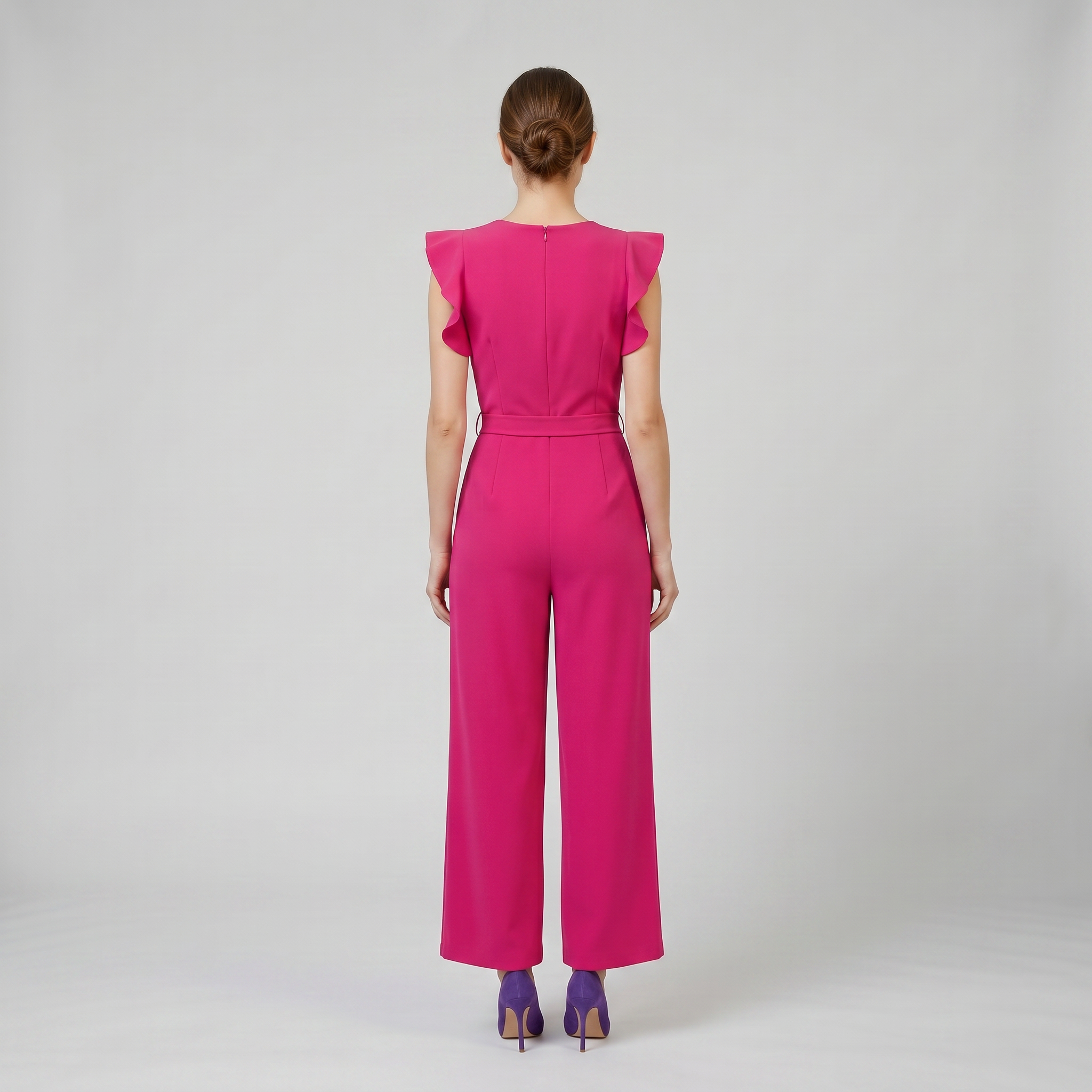 Women’s Round Neck Wide-Leg Flutter Sleeve Jumpsuit | Olamil