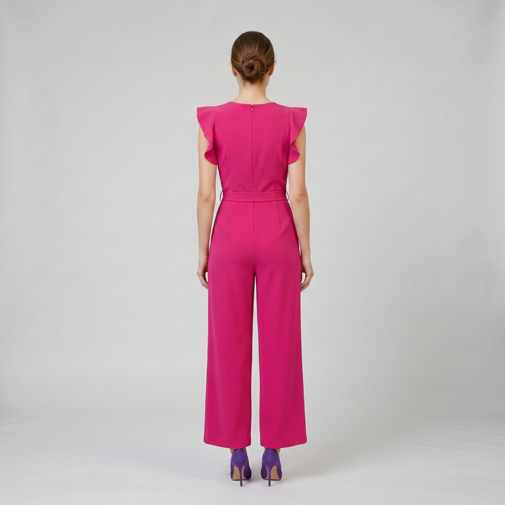 Women’s Round Neck Wide-Leg Flutter Sleeve Jumpsuit | Olamil
