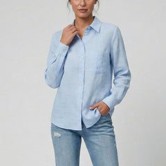 Women's Long-Sleeve Cotton Top, Button Down