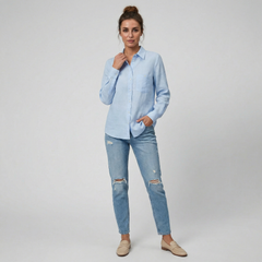 Women's Long-Sleeve Cotton Top – Button Down