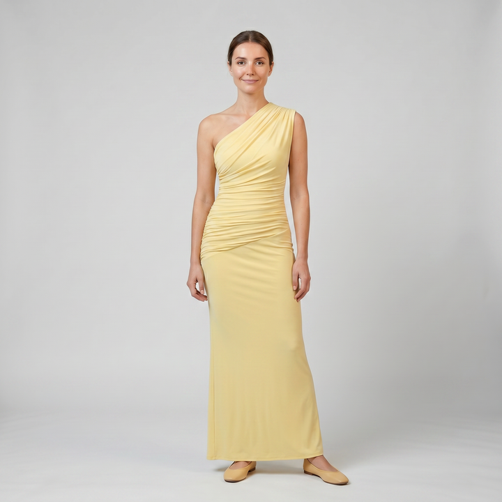 Women’s Asymmetrical Ruched Maxi Dress | Olamil