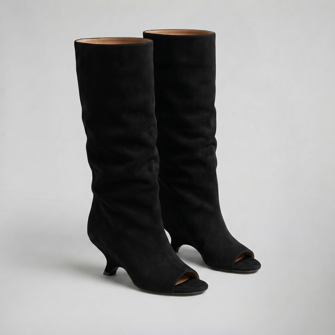 Women's Ankle Boots – Peep-Toe Suede