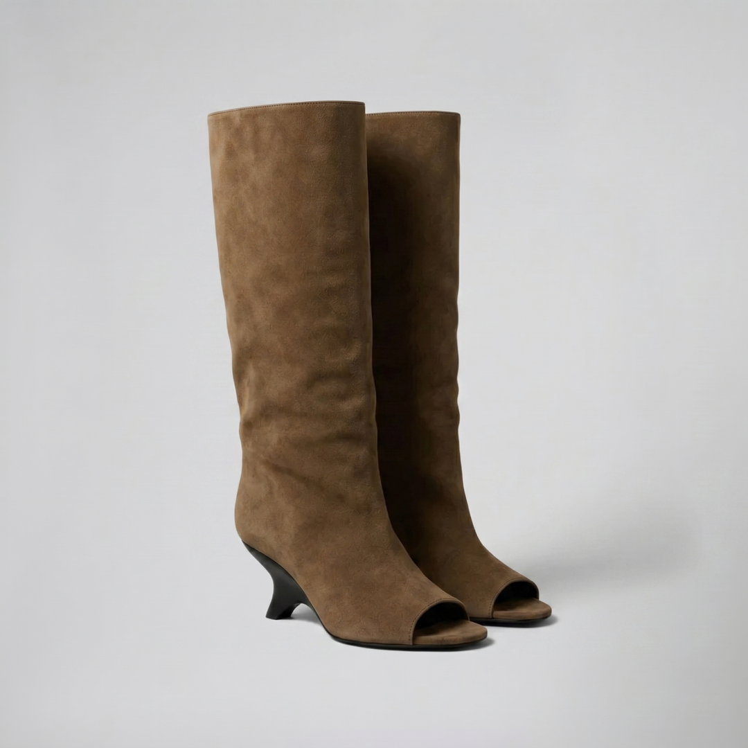 Women's Ankle Boots – Peep-Toe Suede