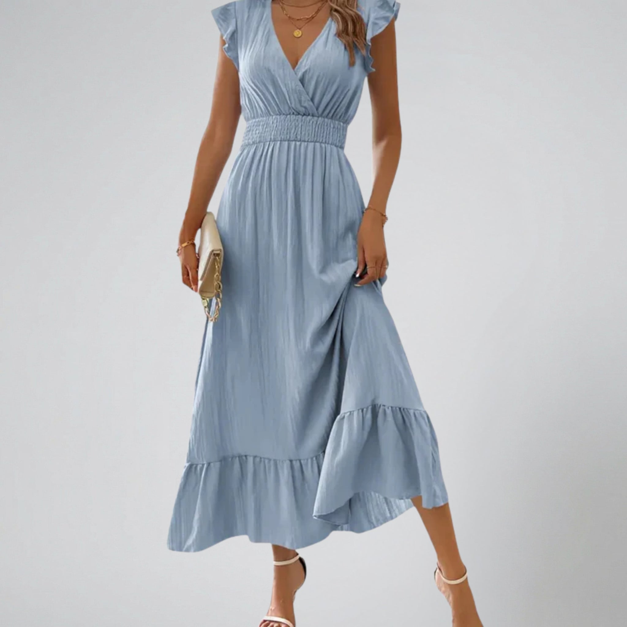 Women’s Short Flutter Sleeve Long Dress | Olamil