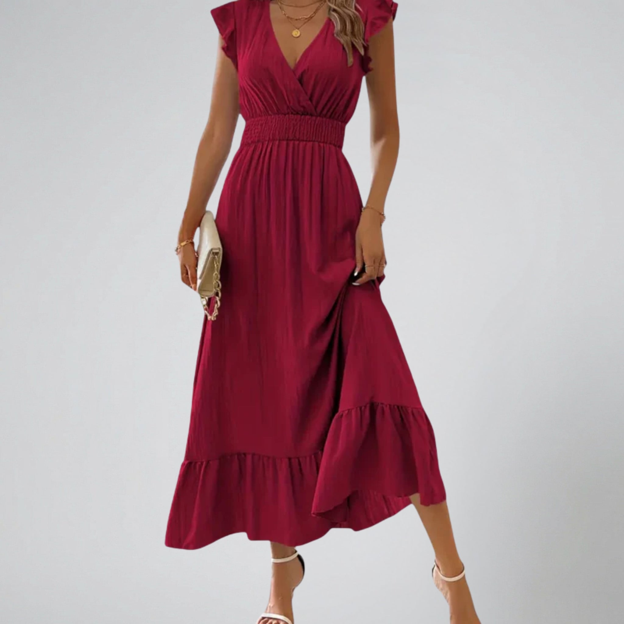 Women’s Short Flutter Sleeve Long Dress | Olamil