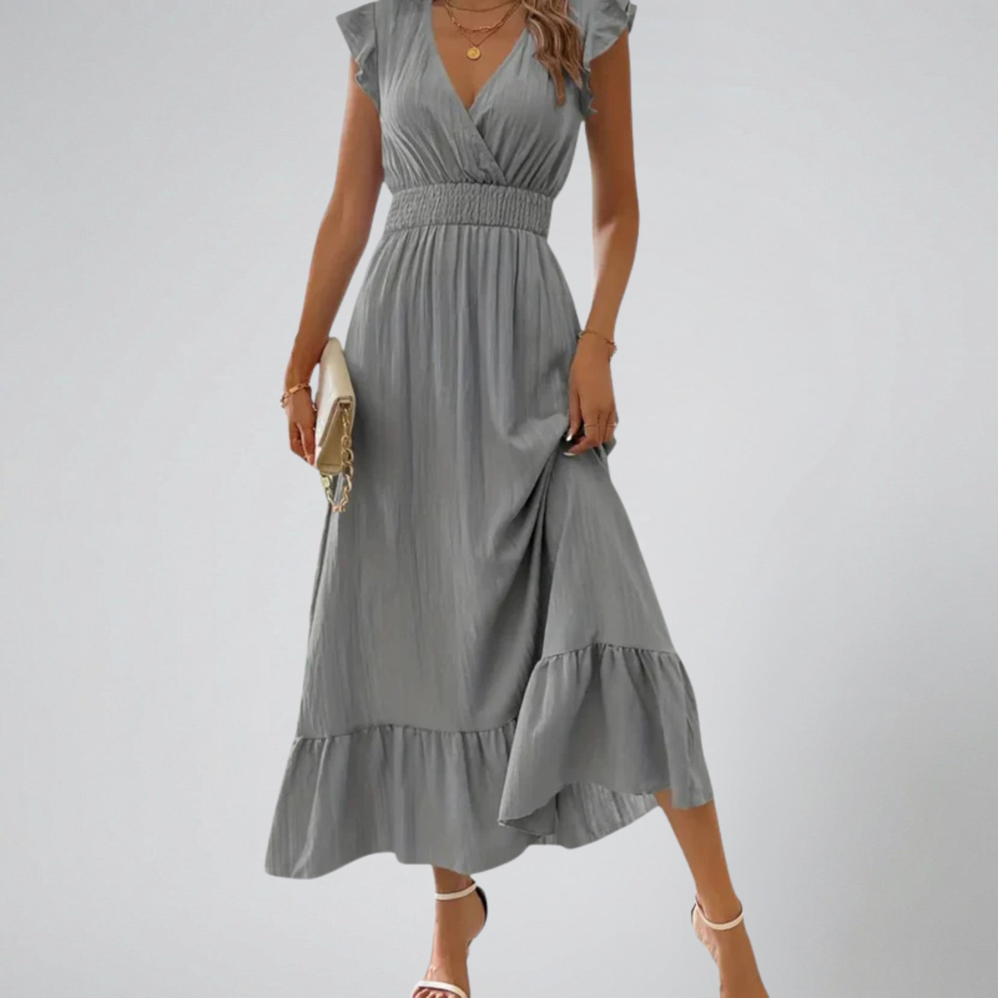 Women’s Short Flutter Sleeve Long Dress | Olamil