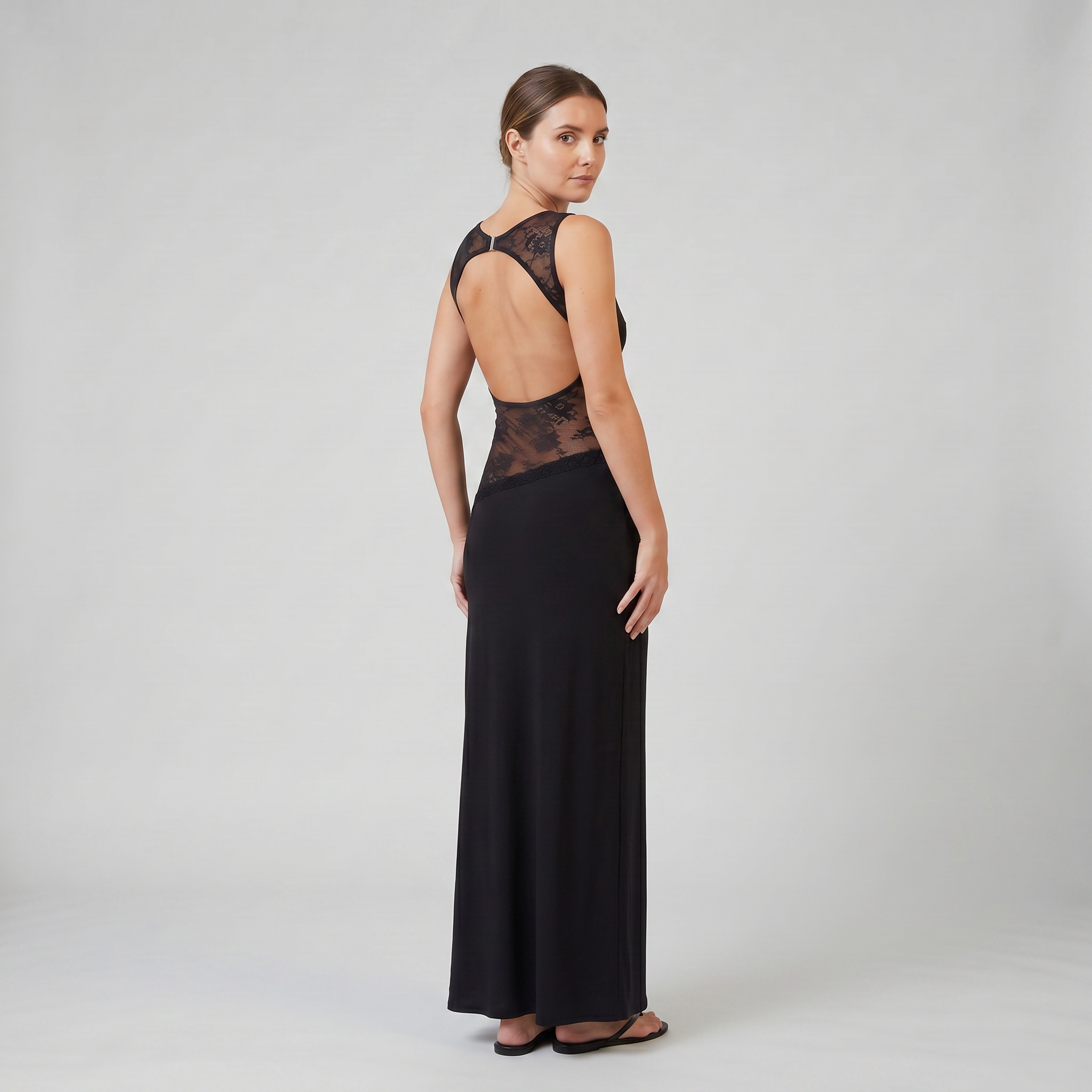 Olamil - Women’s Sleeveless Lace-Insert Maxi Dress