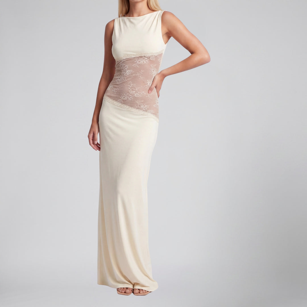 Women’s Sleeveless Lace-Insert Maxi Dress | Olamil
