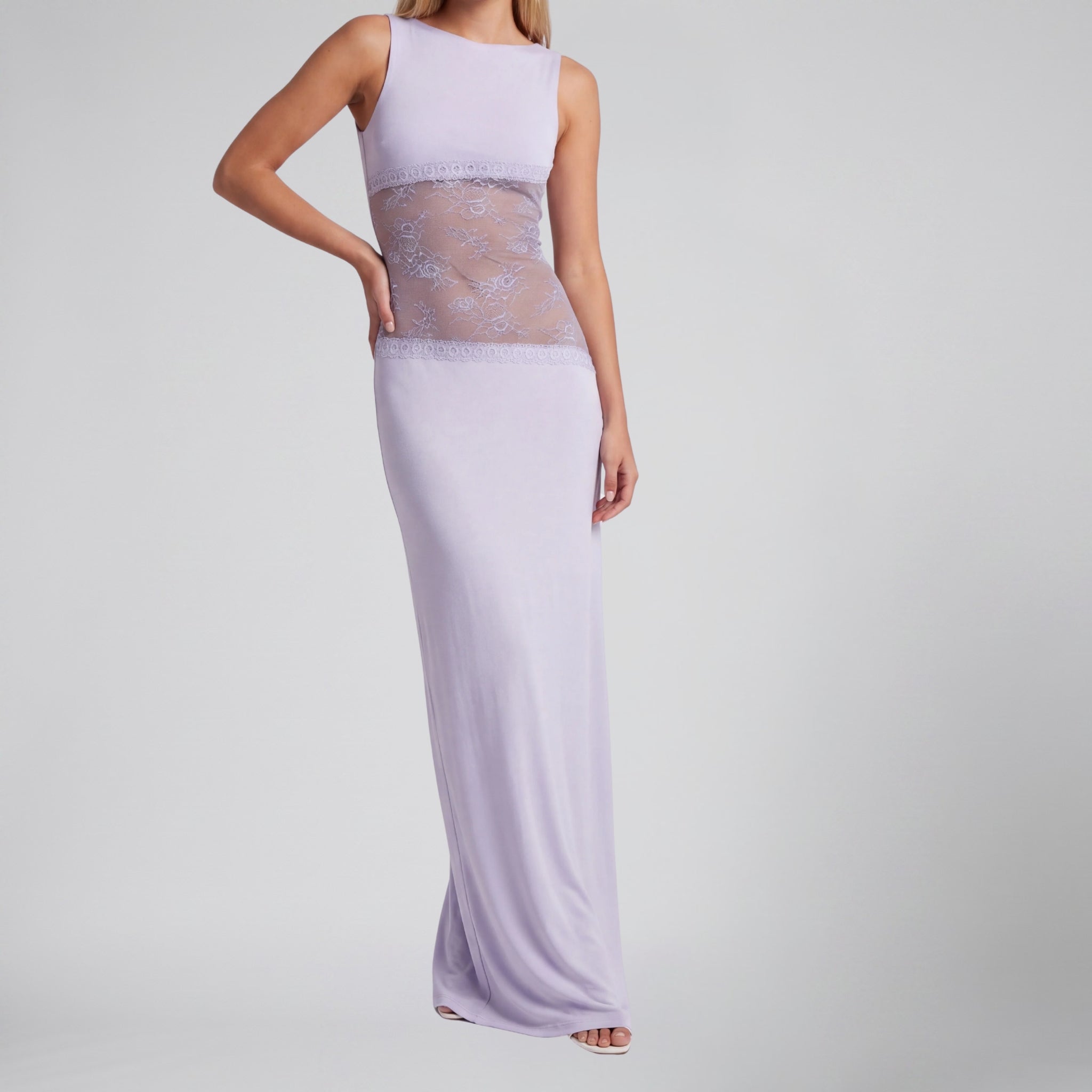 Olamil - Women’s Sleeveless Lace-Insert Maxi Dress