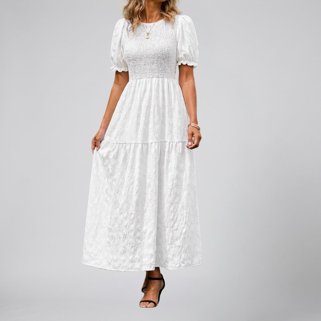 Women’s Smocked Puff Sleeve Midi Dress | Olamil