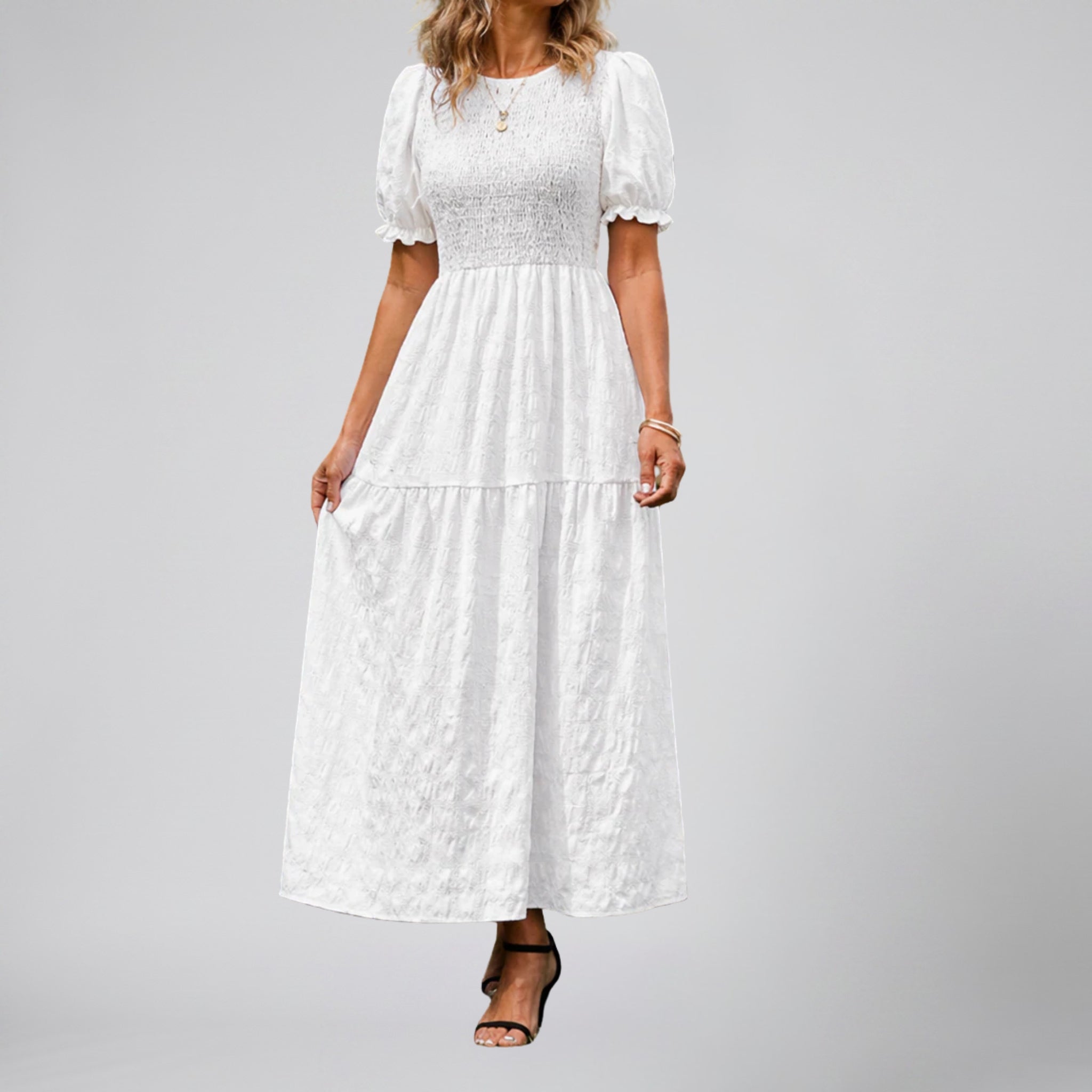 Women’s Smocked Puff Sleeve Midi Dress | Olamil