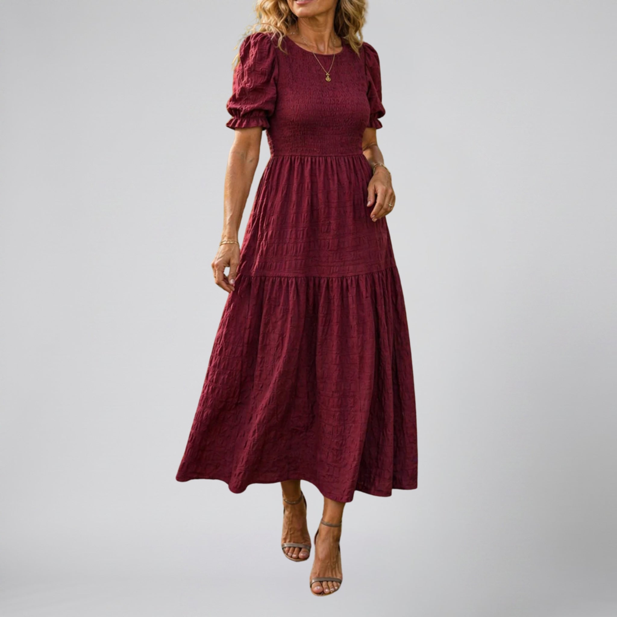Women’s Smocked Puff Sleeve Midi Dress | Olamil