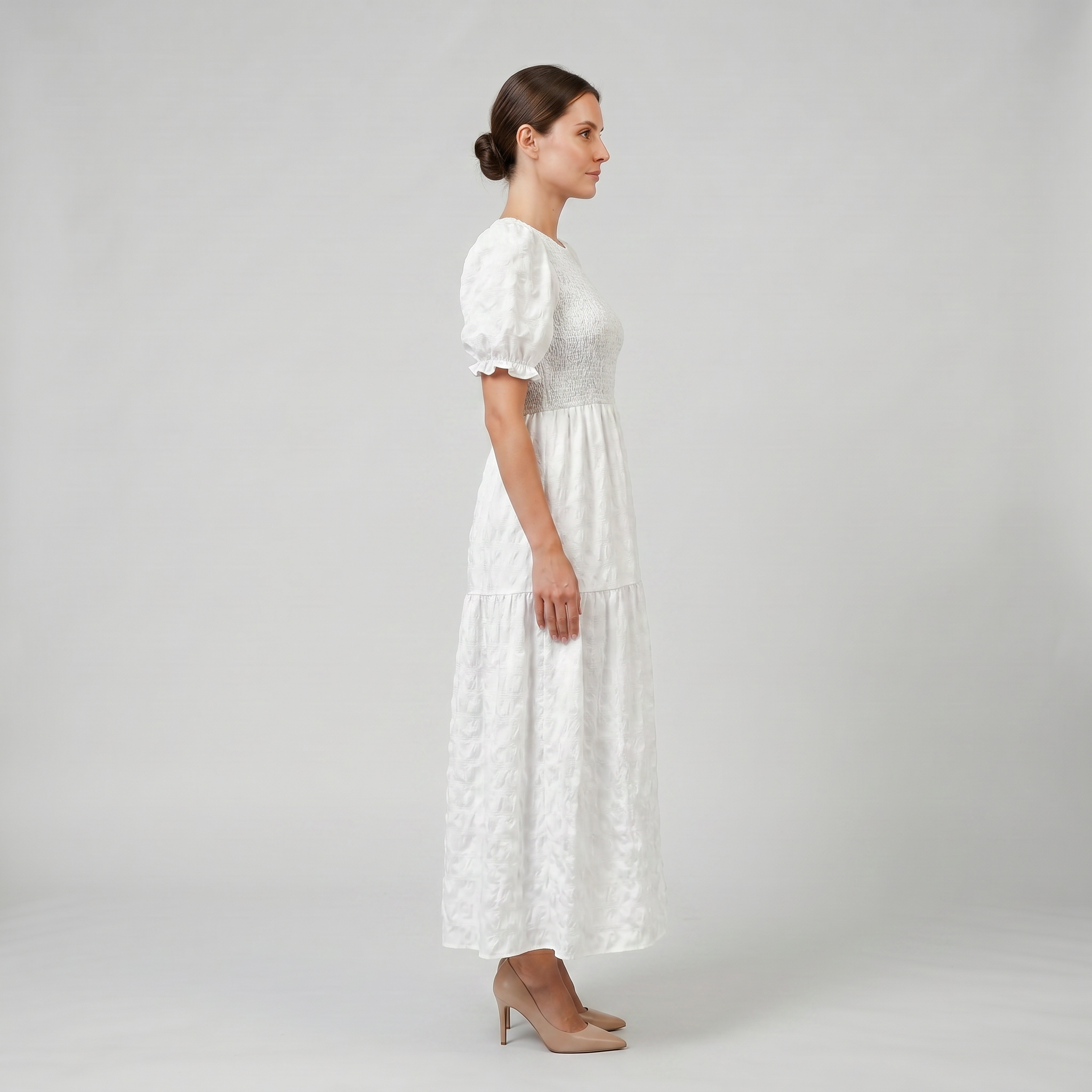Women’s Smocked Puff Sleeve Midi Dress | Olamil