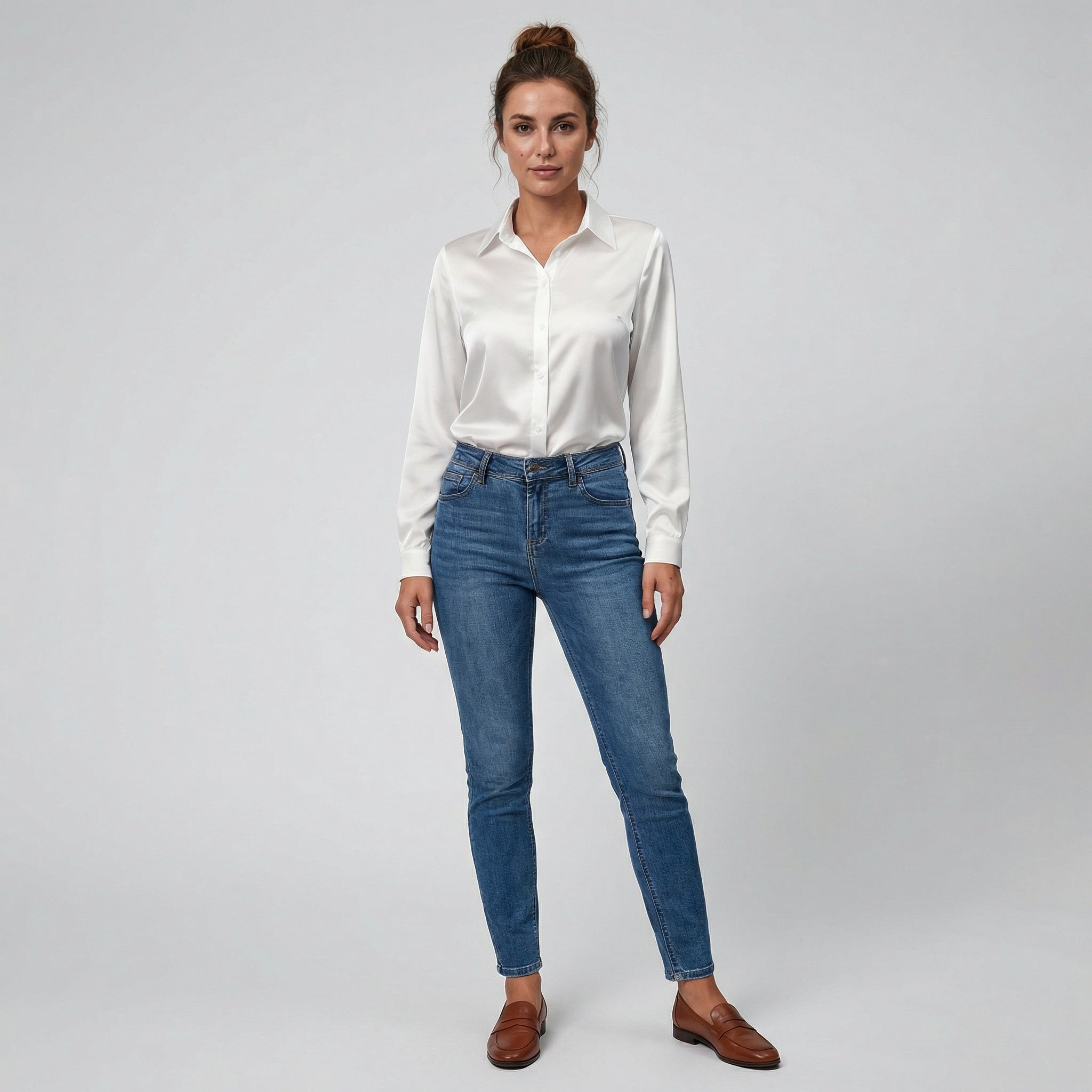Olamil - Women’s Teal Satin Blouse