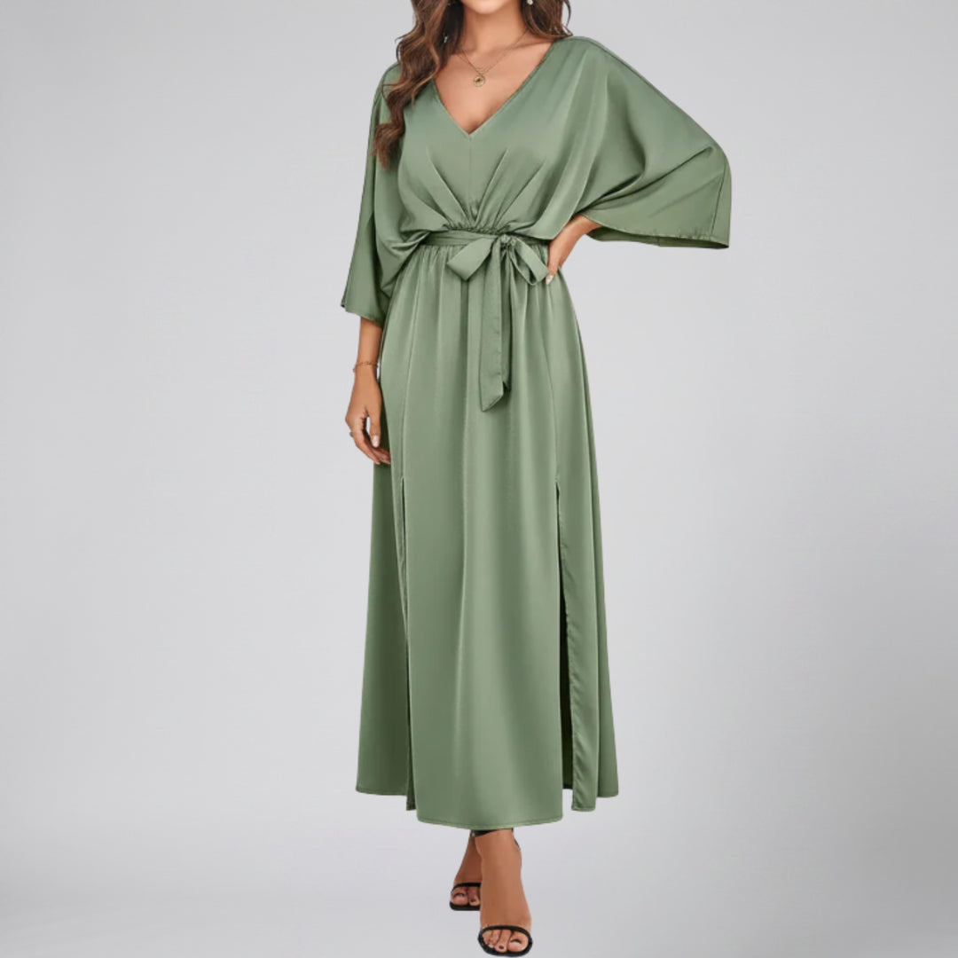 Women’s V-Neck Belted Maxi Dress | Olamil