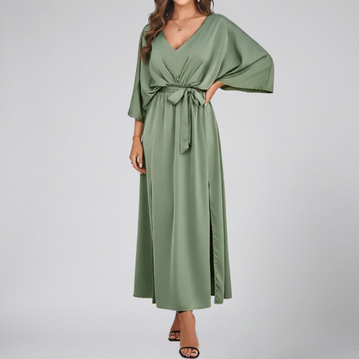 Women’s V-Neck Belted Maxi Dress | Olamil