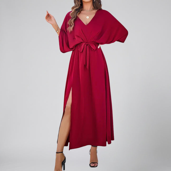 Women’s V-Neck Belted Maxi Dress | Olamil