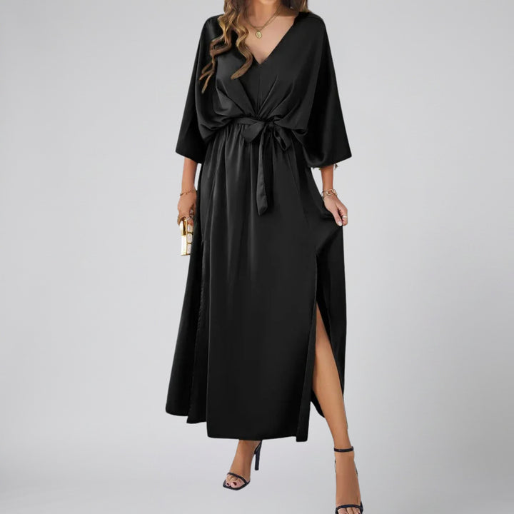 Women’s V-Neck Belted Maxi Dress | Olamil