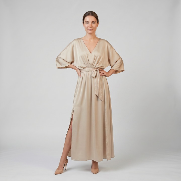 Women’s V-Neck Belted Maxi Dress | Olamil