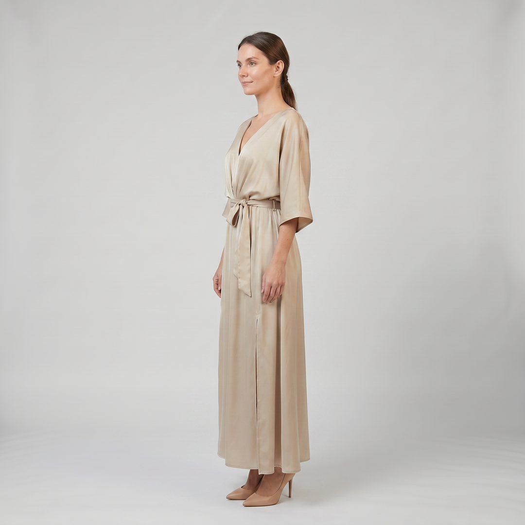 Women’s V-Neck Belted Maxi Dress | Olamil