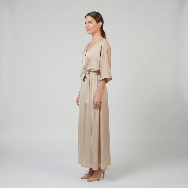 Women’s V-Neck Belted Maxi Dress | Olamil