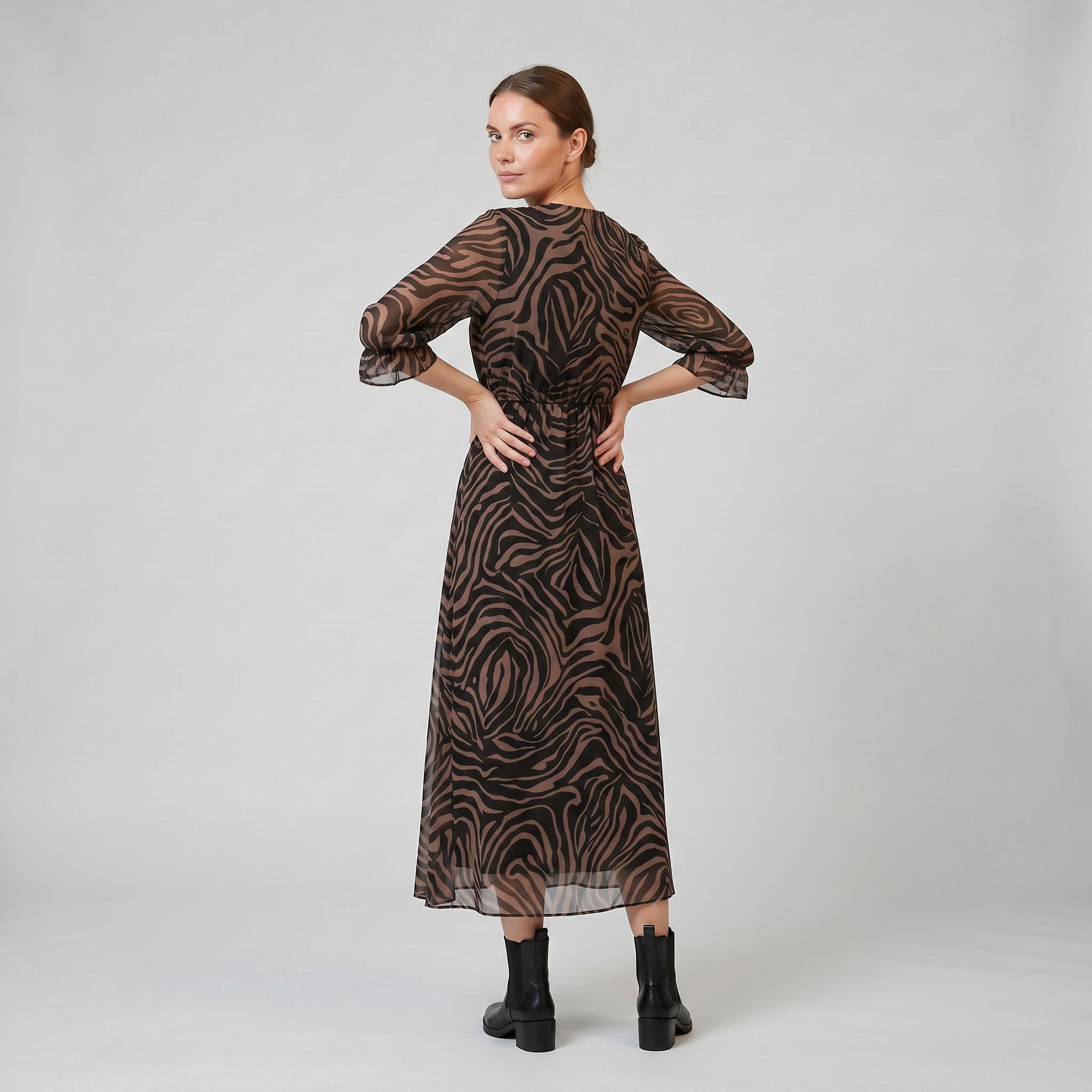 Olamil - Women’s V-Neck Print Midi Dress – Chiffon Wrap