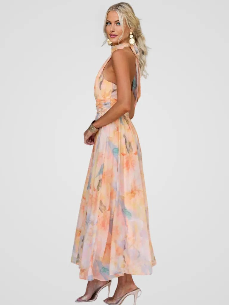 Women’s Elegant Midi Dress with Halter Neck