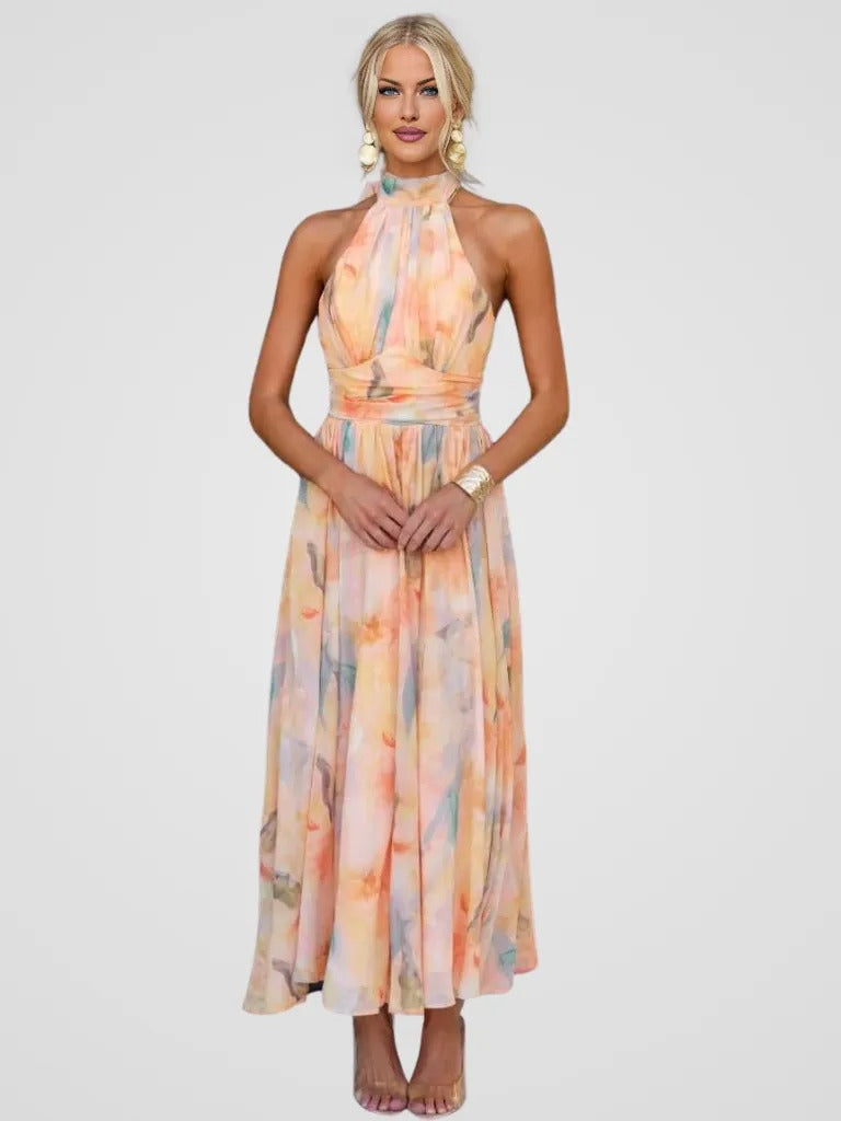 Women’s Elegant Midi Dress with Halter Neck